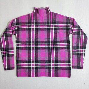 Tahari Turtleneck sweater women's size M pink colour plaid pattern  pull over